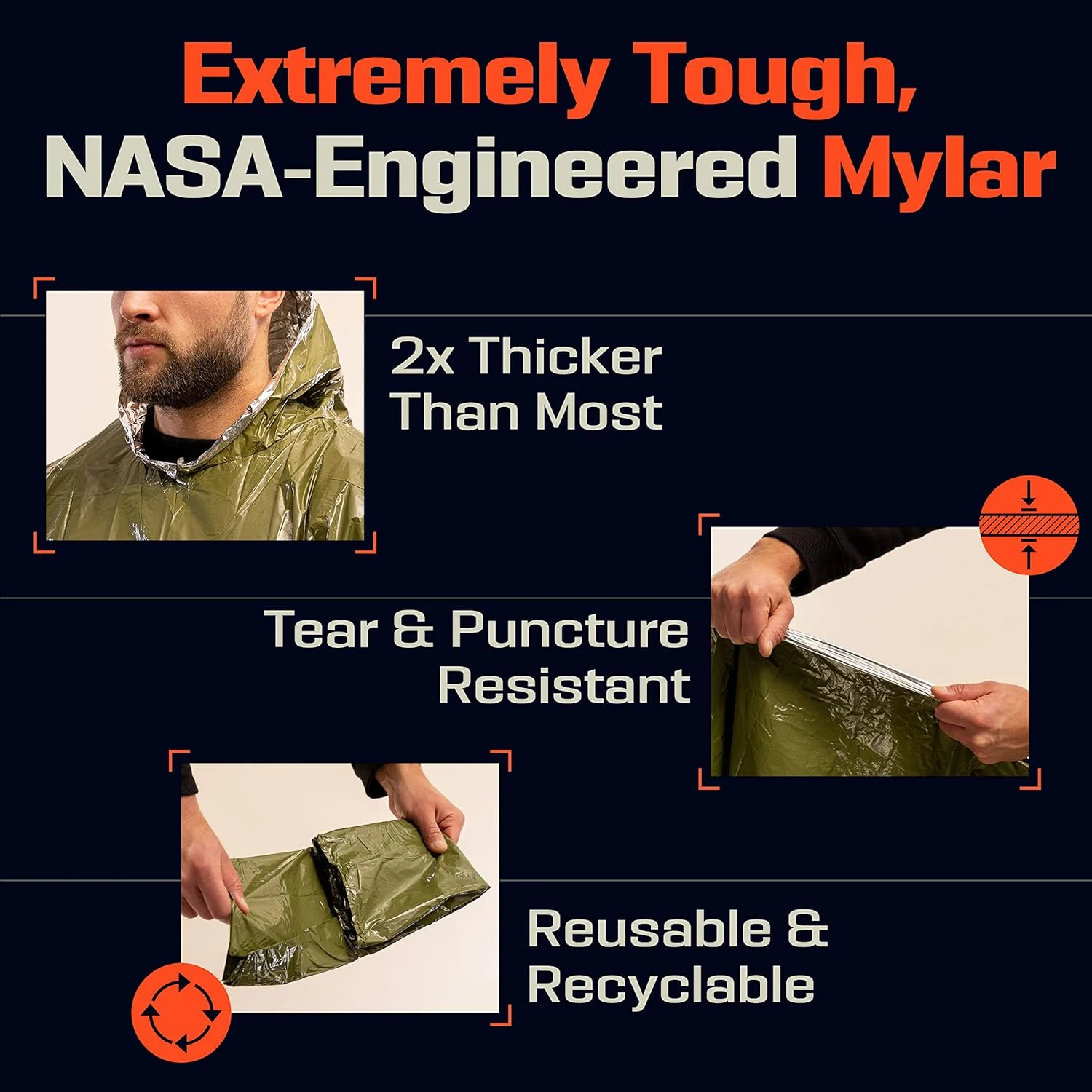 Imagen 7: Impermeable de Emergencia, Poncho Desechable de Película de Aluminio, Mantas Térmicas Impermeables, Herramientas de Supervivencia, Equipo de Camping