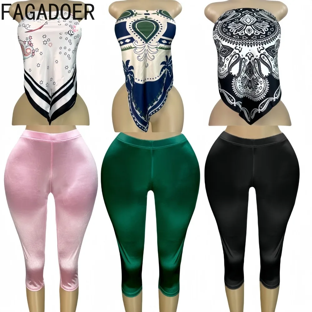 FAGADOER Summer New Sexy 2 Pieces Set for Woman Sleeveless Backless Scarf Crop Top and Shorts Female Y2K Streetwear Clothing