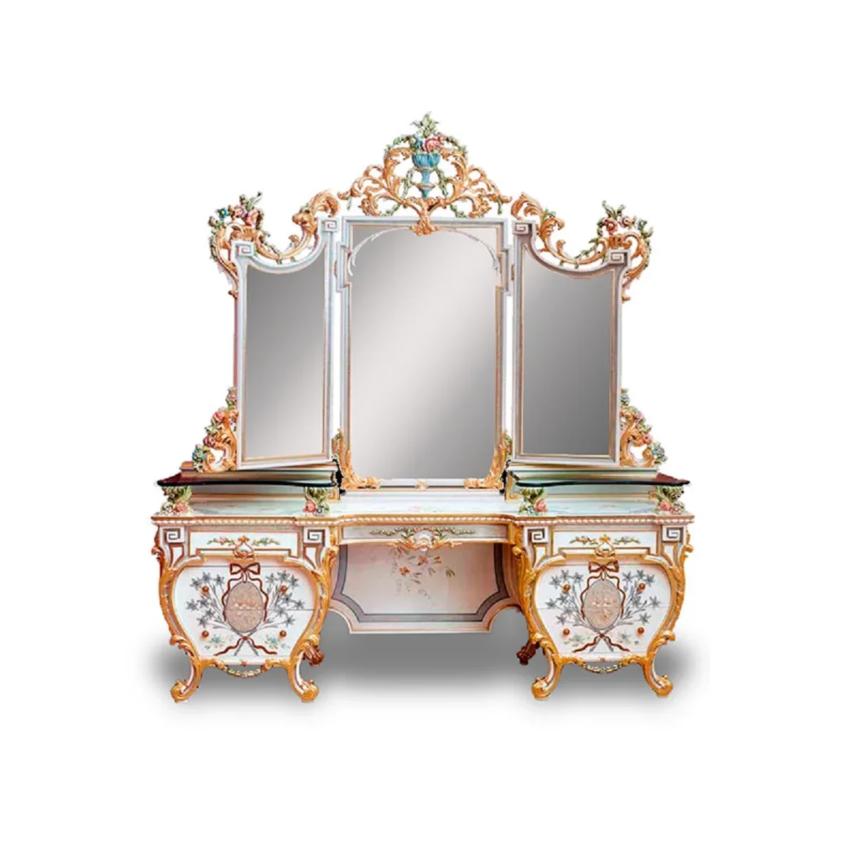 French solid wood dressing table European luxury bedroom painting craft makeup table home vanity mirror stool custom