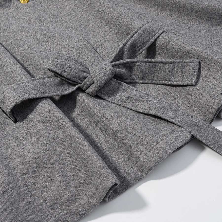 YENKYE Stand Collar Flare Sleeve Elegant Woolen Coat Women Single Button With Belt Autumn Winter Short Outerwear Lady Outfits