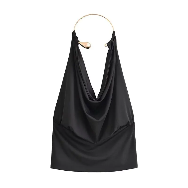 Early Autumn 2026 Women's Design Sensation Metal Ring Necklace Strap Vest Versatile Short Length No Chest Pad Hanging Neck Style