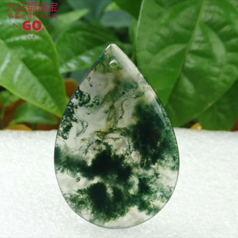 

Natural Stone Agate Crystal Necklace Men Women Fine Jewelry Genuine Green Moss Agate Water Drop Pendant Sweater Chain Necklace