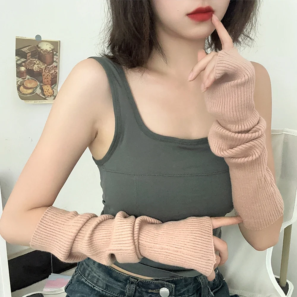 Y2K Punk Gloves Wool Knitted Arm Cover Fashion Wrist Gloves Winter Fingerless Mitten Long Arm Warmer Girls Harajuku Arm Sleeve