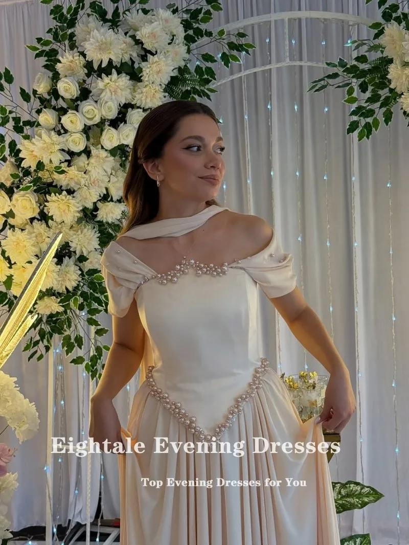 

Eightale арабское вечернее платье с открытыми плечами, расшитое бисером и жемчугом, трапециевидное платье для особых случаев, выпускного вечера, свадебное платье