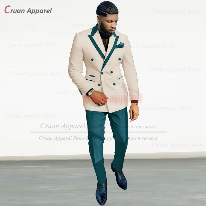 Fashion Men Beige Suits Wedding Party Groom Custom High Quality Tuxedos Homecoming Double Breasted Blazer Pants 2 Pieces 2025