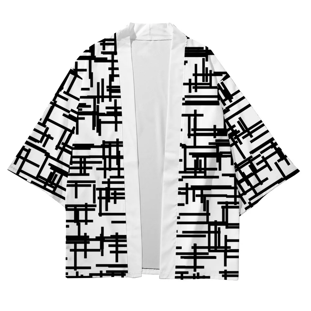 Plus Size XXS-6XL Striped Geometry Fashion Street Beach Japanese Kimono Robe Cardigan Men Shirts Yukata Haori Women's Clothing