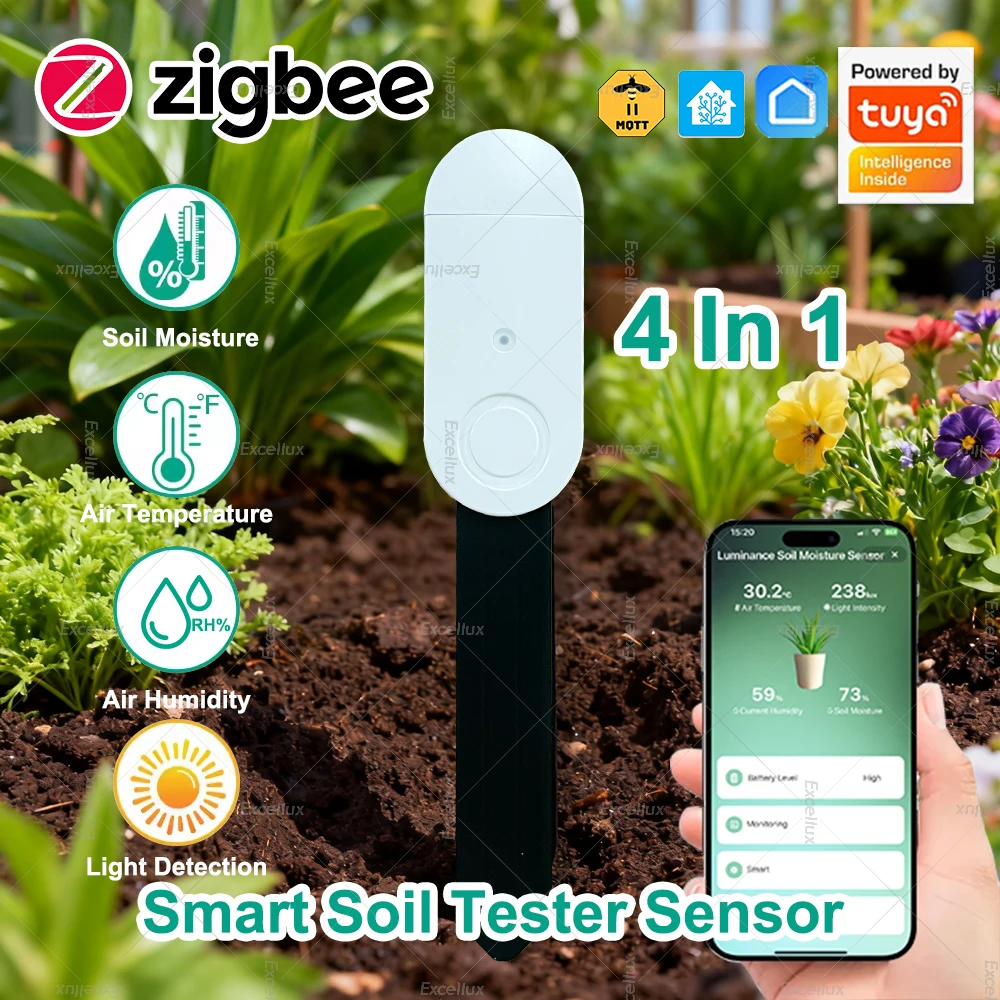 Zigbee – capteur d'humidité du sol 4 en 1, testeur de température, détecteur de Luminance, fonctionne avec Tuya Smart Life Zigbee2MQTT
