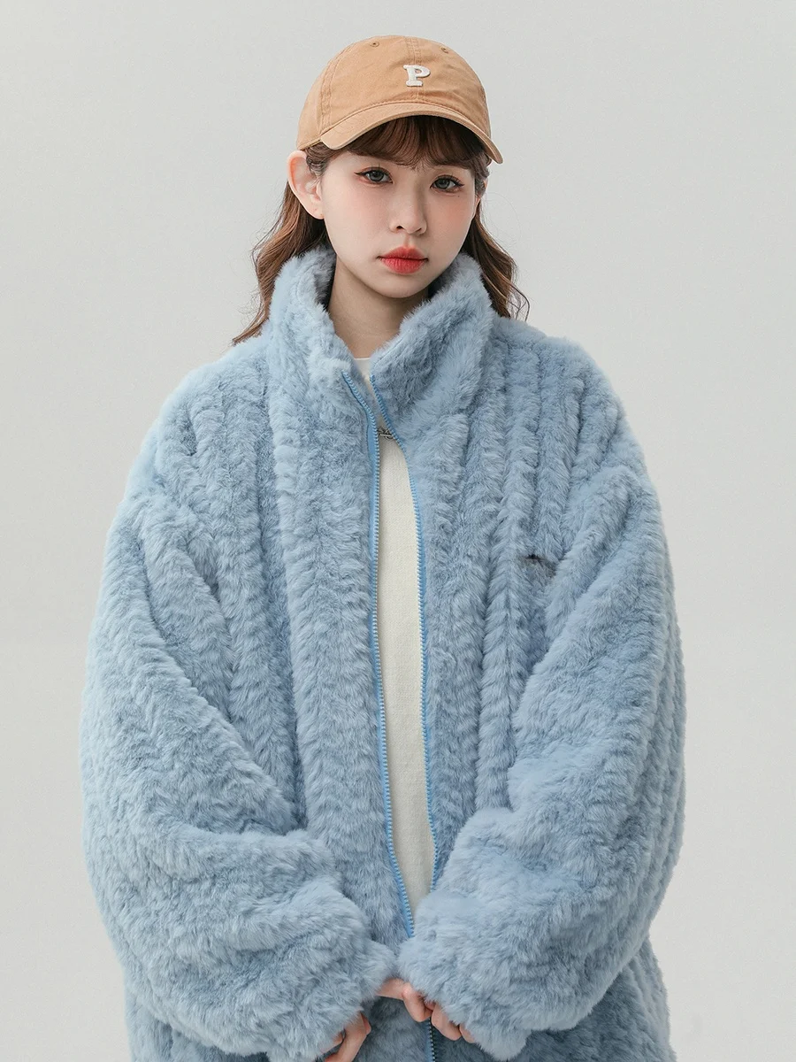 

Утепленная куртка Cleanfit из хлопка с кроличьим мехом, с воротником-стойкой, свободного кроя, зимнее пальто для мужчин и женщин, теплое, повседневное, из полиэстера