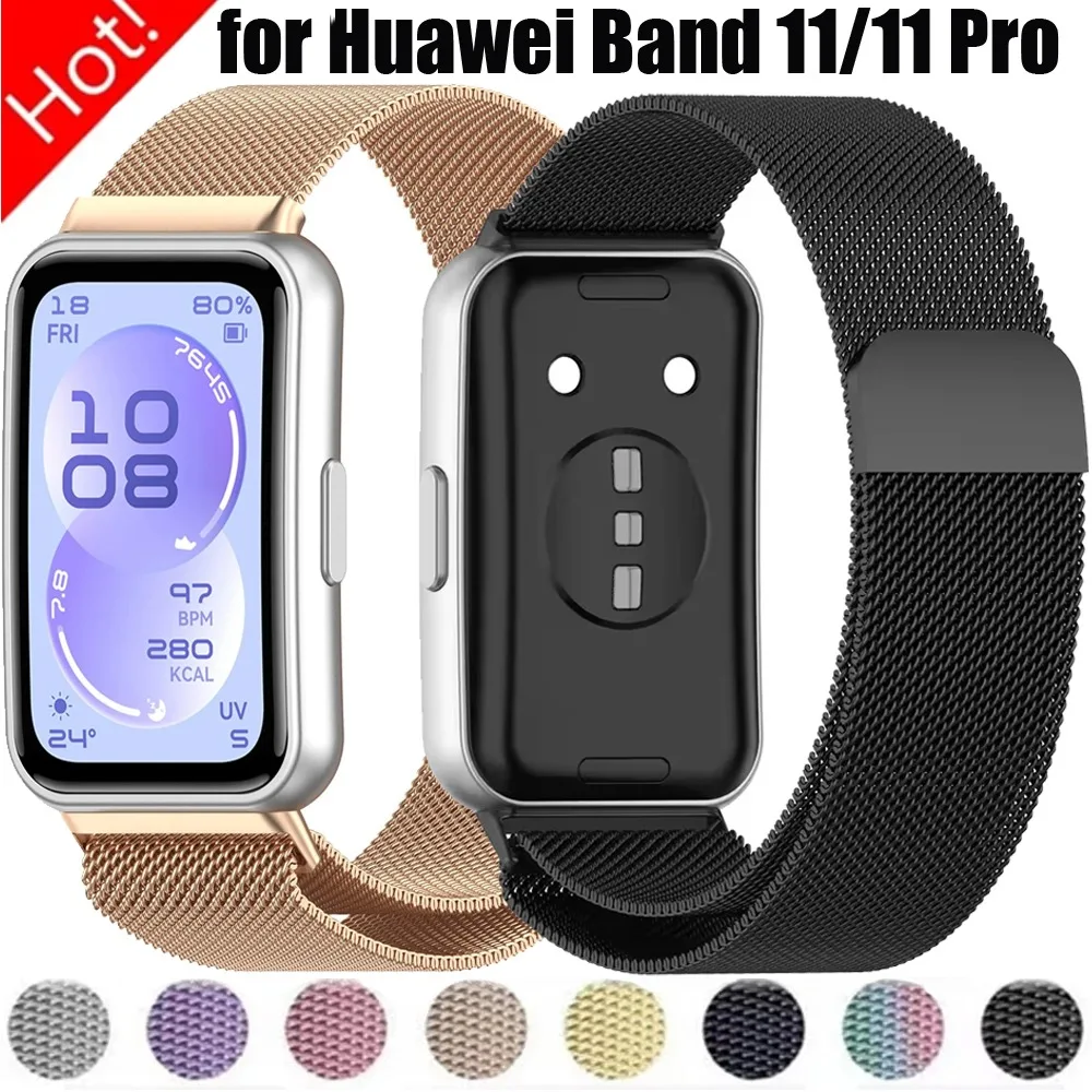 Metall-Milanese-Magnetarmband für Huawei Band 11/11 Pro, atmungsaktives, bequemes Armband, Ersatzarmband für Huawei Band 11