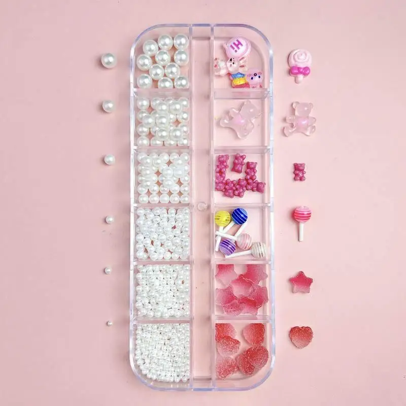 1Box Zufällig Gemischt Harz Shell Bär Mond Nagel Charms Mini Transparent Bogen Simulierte Lollipop Aurora Nail art Dekorationen DIY Nagel