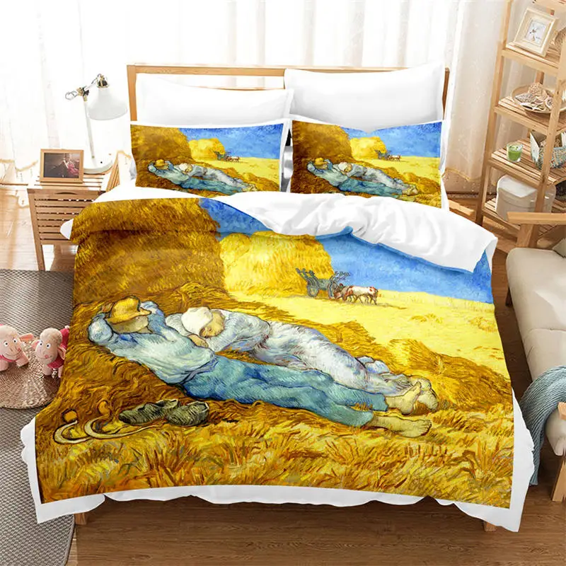 Set biancheria da letto artistica 3D King Monet Van Gogh Style Sky Oil Painting Pattern copripiumino stampato con federe vendita calda 2/3 pezzi