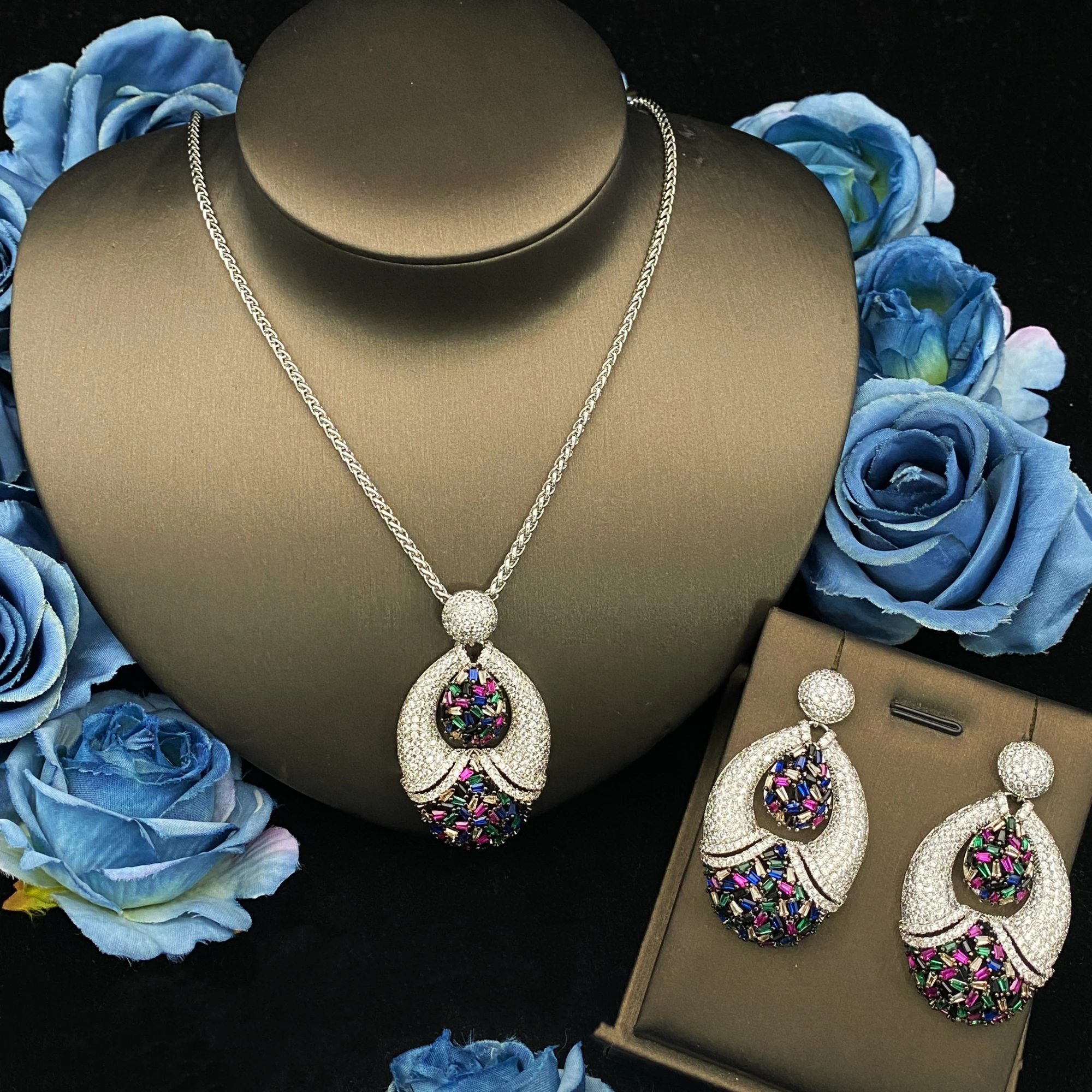 

JRH Hotsale African 2pcs Necklace Earrings Jewelry Set for Women Fashion Dubai Party Accessories Design