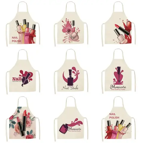 नेल पॉलिश लिपस्टिक सौंदर्य रसोई महिला एप्रन घरेलू सफाई कपास लिनन पिनाफोर सैलून घर में खाना पकाना वयस्क बिब 8 best sales नाखून एप्रन - №4