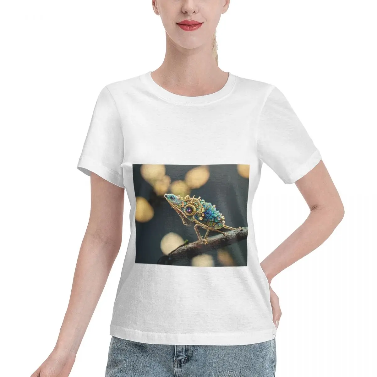 Autumn Inner Steampunk Chameleon On A Branch Women's T-shirt Breathable Wear Spring Autumn Top