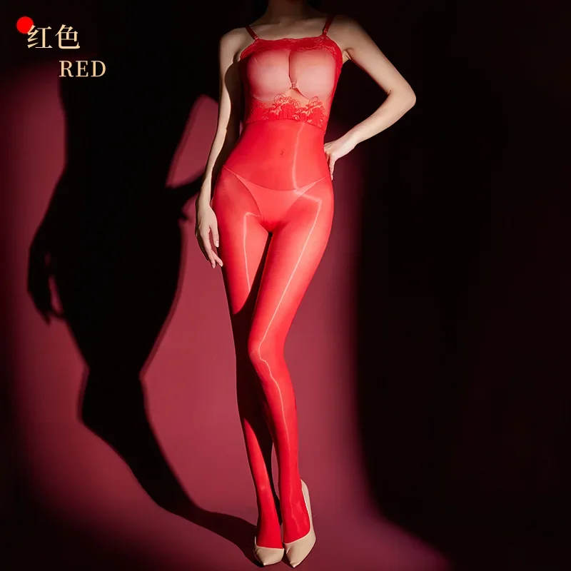 مثير المرأة 5D 912Pin رقيقة الدانتيل خادمة ارتداءها لامعة النفط لامعة اليوغا بذلة Crotchless تشكيل يوتار الجوارب المرنة