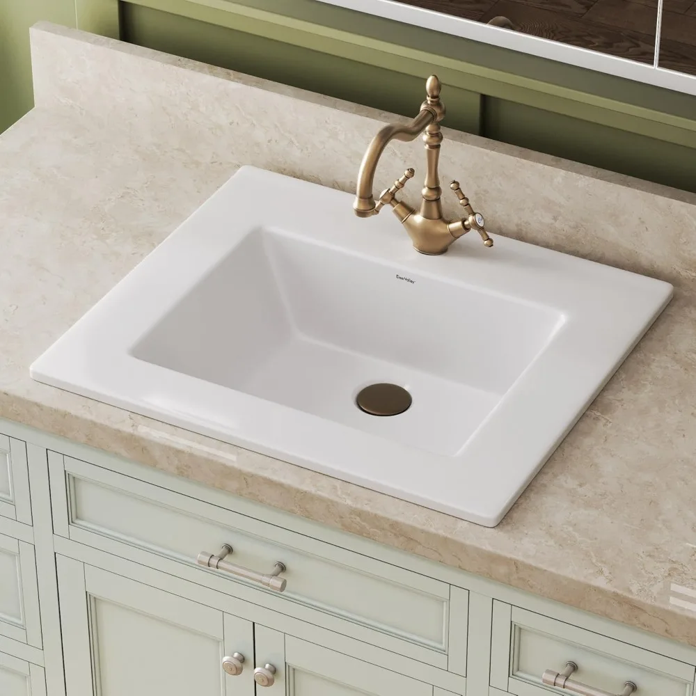 

21x18 Drop-In Bathroom Sink Ceramic Rectangle Vessel Sink with Overflow Vanity Bathroom Vessel Sink Bowl