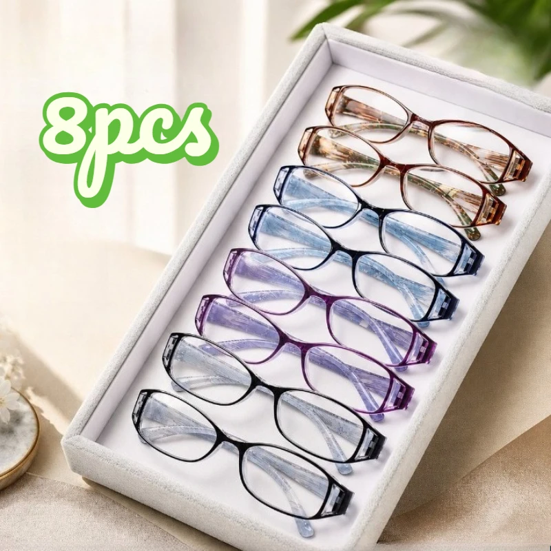 8Pcs Multi‑Pack Color Striped Reading Glasses, High‑Quality Unisex Fashion Eyewear for Office & Book Enthusiasts