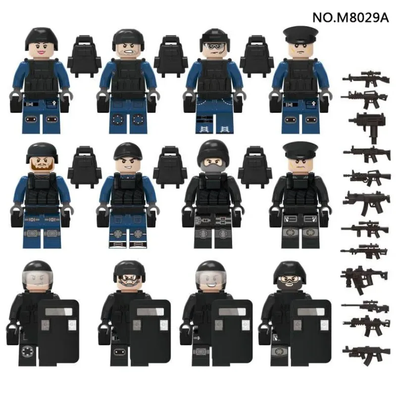 

Cross-border wholesale M8029A 8029B police building block figurine small particles assembly toy bags