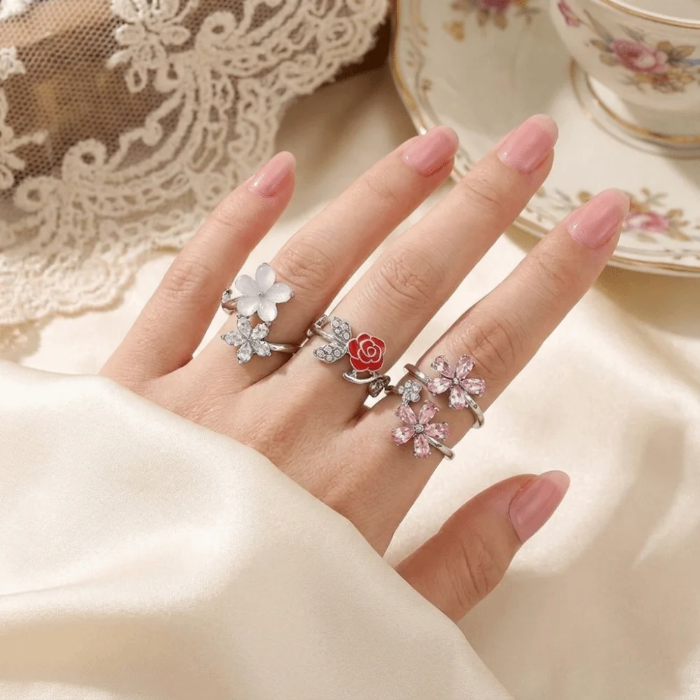4pcs Gold Tone Open Ring Set Smooth Round Pearls Adjustable Open Design Geometric Stackable Rings Delicate Clear Zircon Inlays