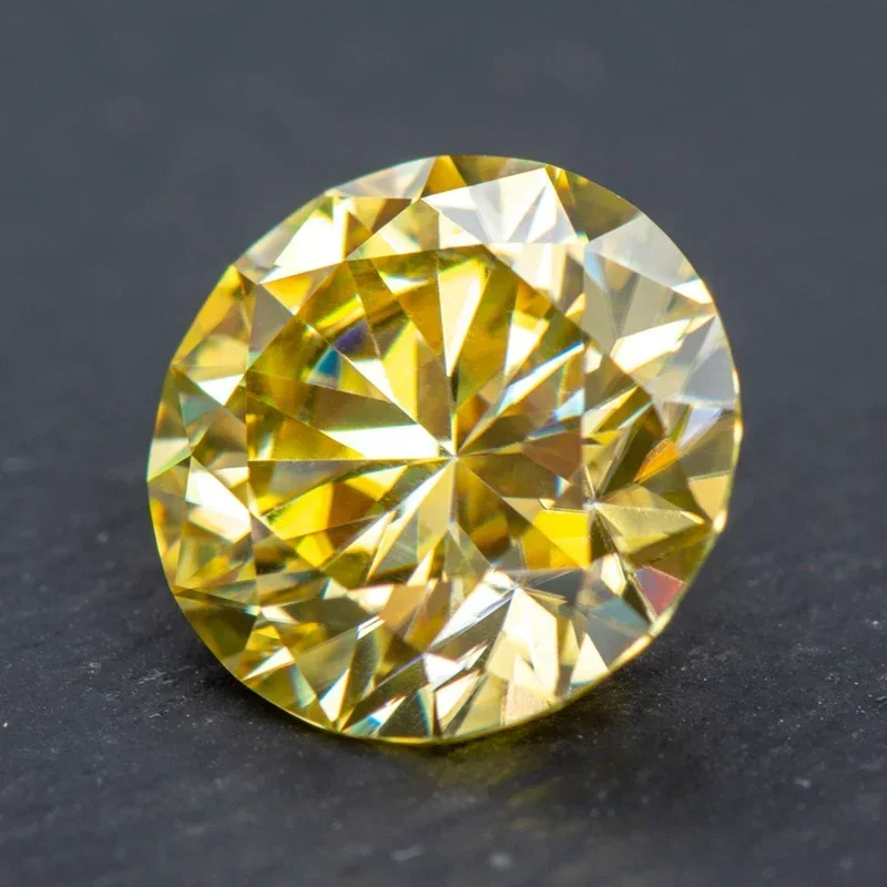 Moissanite Vivi sertifikat GRA, alat penguji berlian longgar VVS1 potongan bulat berwarna kuning