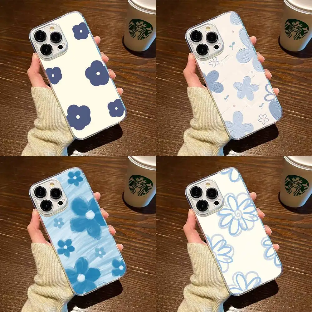 

Blue flower Phone Case For iPhone17,16,15,14,13,12,11 Plus,Pro Max Soft Transparent Cover