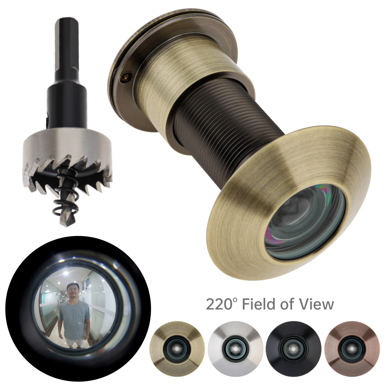 

1pcs Solid Brass Door Viewer Peephole 220 Degree Wide Angle HD Optical Glass Lens Security Hidden Door Peep Holes 28mm Drill Bit