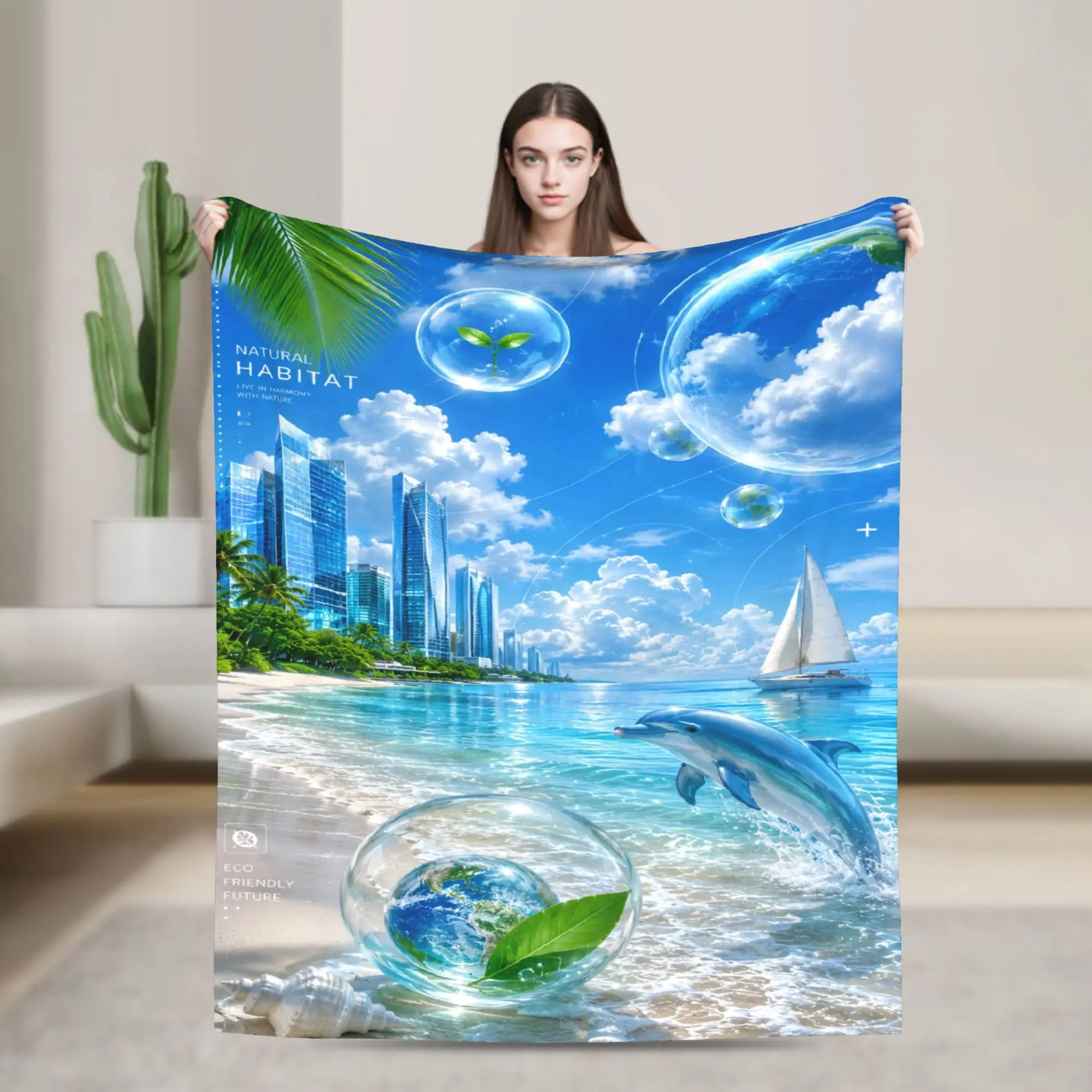 Frutiger Aero Dolphin Fleece Throw Blankets  Blanket for Bedding Couch Lightweight Quilt