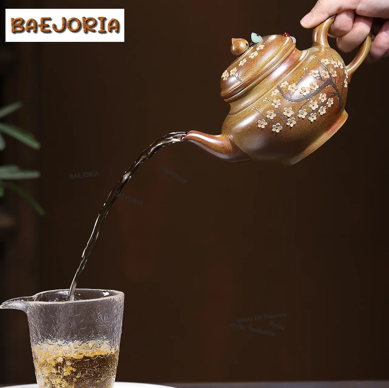 BAEJORIA 520ml Retro Yixing Purple Clay Teapots Handmade Laughing Sakura Pot Raw Ore The Keel Gold Sand Mud Kettle Zisha Tea Set