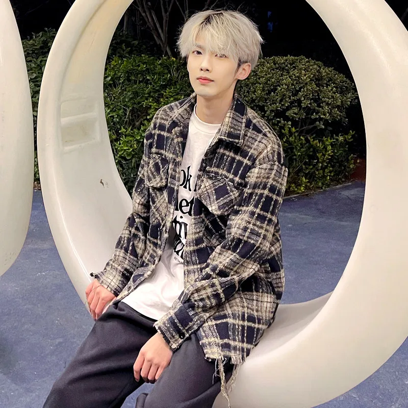 

Vintage Retro Men's Jaet Spring Autumn Tassel Frayed Little Bla Dr Sle Youthful Haome Stand Fit Button Decor