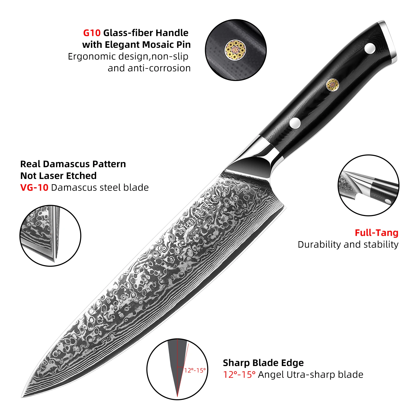 SUNNECKO Damascus Steel Kitchen Chef Knife Set 1-4PCS Chopping Cleaver 7\'\' Santoku 5\'\' Utility Knife Gift Box Cooking Tools