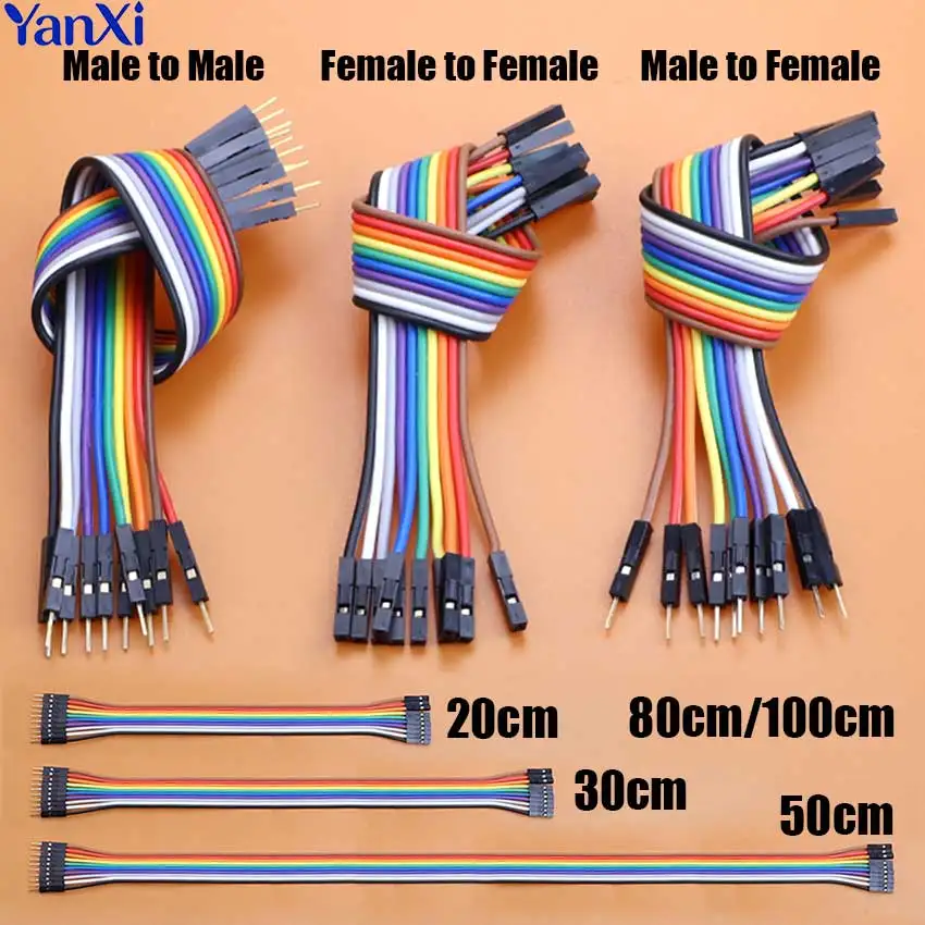 20/30/50/80cm 1m Dupont Cable Ribbon Jumper Wire Kit 10Pin Male Female 28AWG Copper Line Set 2.54mm Terminal Connection Wire