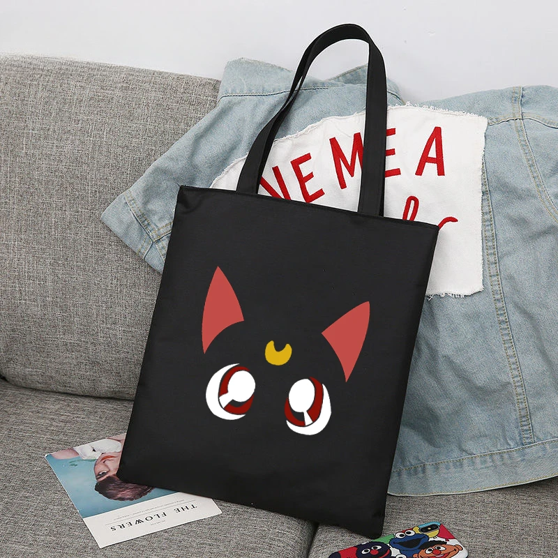 Lovely Funny Moon Cat Heart Fashion Shoulder Bags Large Capacity Wild Messenger Bag Summer New Cute Canvas Handbag Tote Bag