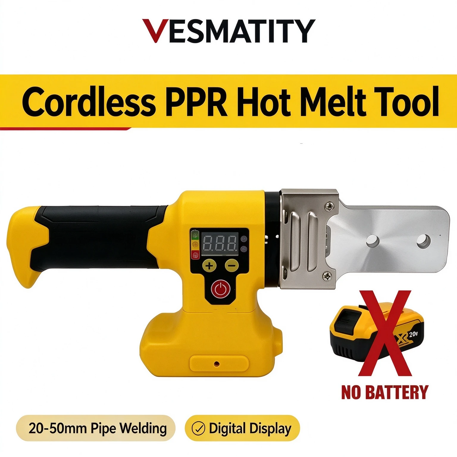 Cordless Pipe Welding Machine 20-50mm Plastic Pipe Soldering Hot Melt Tool for PPR PB PE Tube, Portable Plumbing Fusion Tool