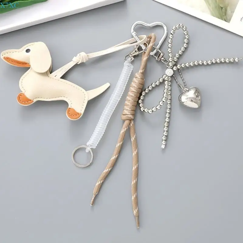 X7XC Sausage Dog Keychain Bows ยนต์เครื่องประดับเครื่องประดับกระเป๋า Charm