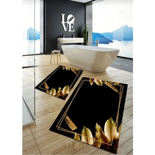 Ardizayn Black Gold Color Slip-Resistant, Not Peel Leather Outsole 2'li Bath Mat (60X100-50X60)