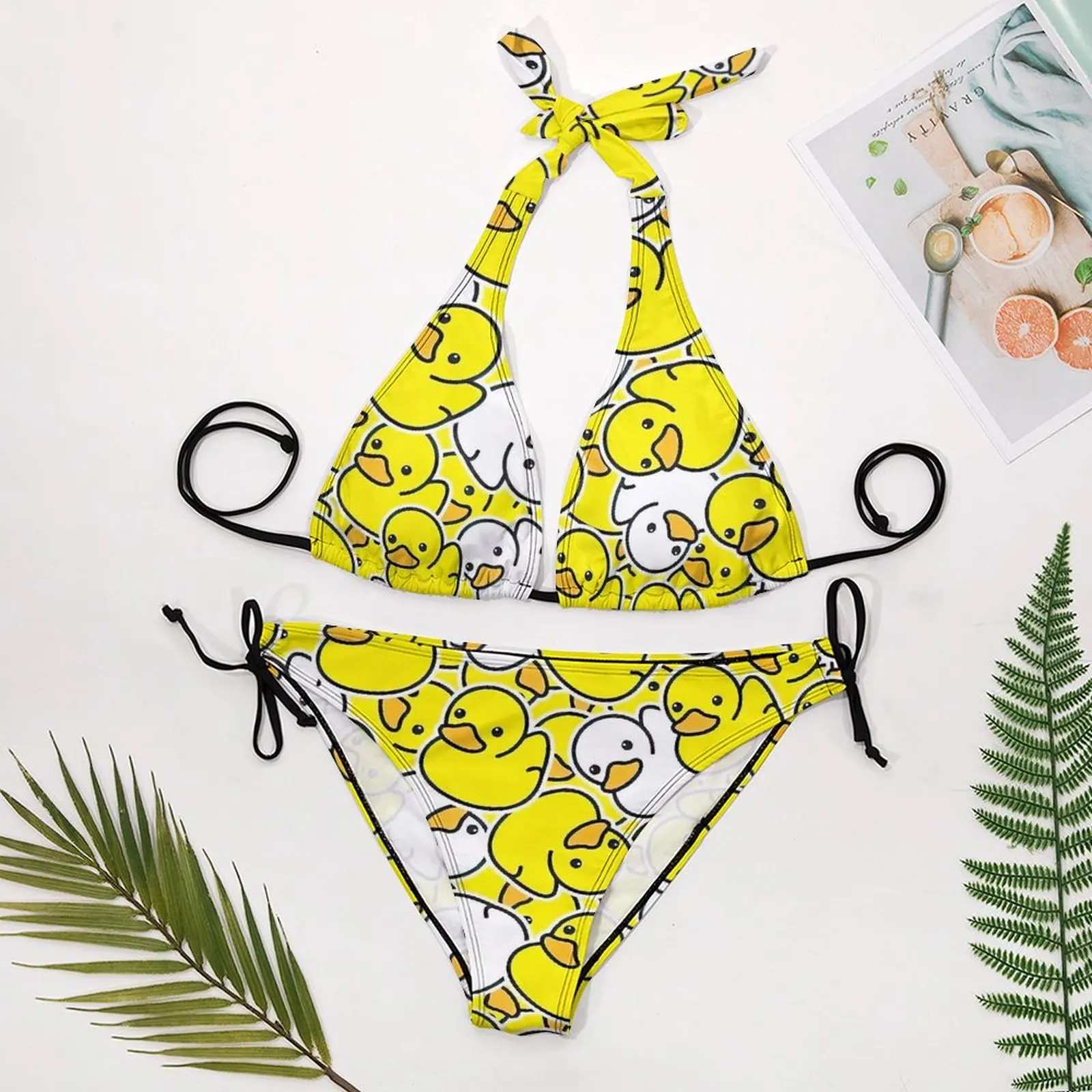 Bikini flotante de patos de goma, traje de baño Sexy para mujer, conjunto de Bikinis divertidos, trajes de baño de dos piezas con diseño Push Up