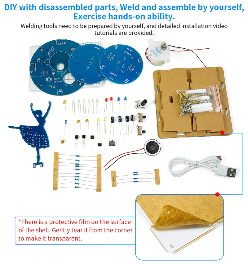 

DC 5V Rotating Music Box Ballet Girl DIY Kit Welding Flow Light Pendant Solder Assembly Welding Practice Parts Micro USB