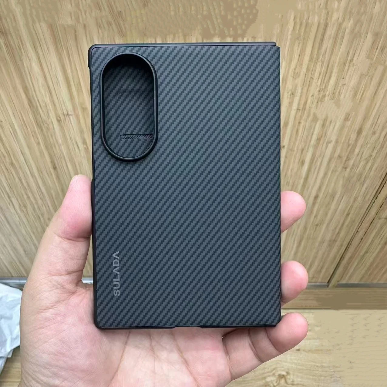 Nowa Dostawa Etui Sulada z Włókna Węglowego i Skóry z Wzorem, z Obsługą Magsafe, do Samsung Galaxy Z Fold 8, Szerokie Okienko Biznesowe, Otwierane Etui z Klapką — zdjęcie produktu 3