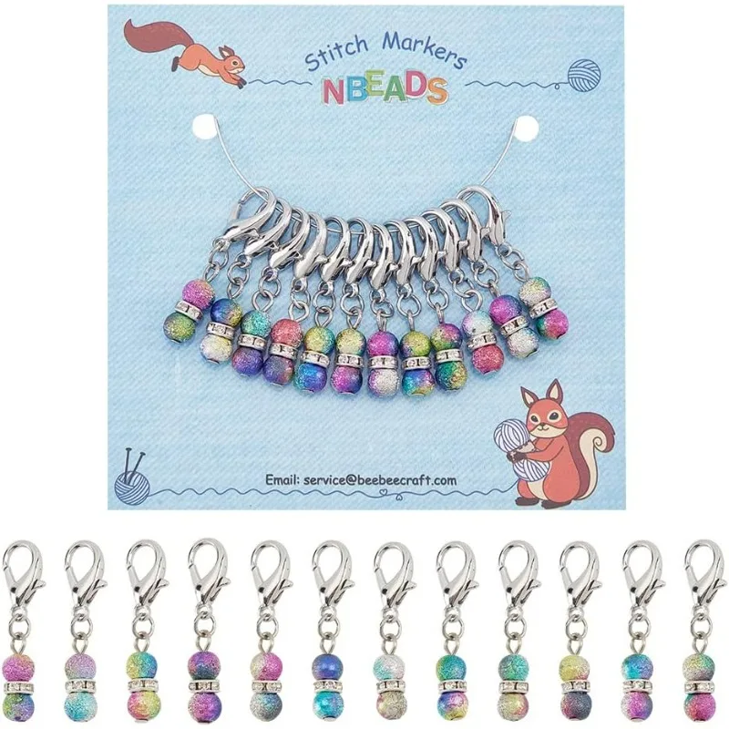 24 Pcs Beaded Stitch Markers, Acrylic Beaded Crochet Stitch Marker Charms Removable Lobster Clasp Locking Stitch Marke