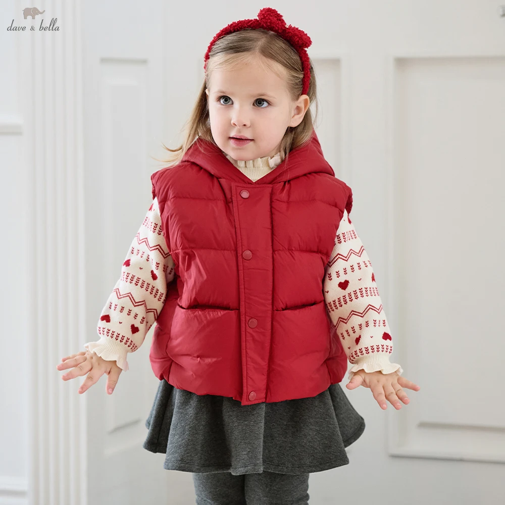 Dave Bella Girls White Duck Down Vest Jacket Aged 1-7 Years Children Thicken Winter Warm Tank Coats Outwear Clothes DB4263610