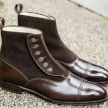 حذاء تشيلسي من الجلد السويدي للرجال بتفاصيل زر جانبي وكعب منخفض تصميم مصقول لأزياء الخريف الرسمية الأنيقة #5