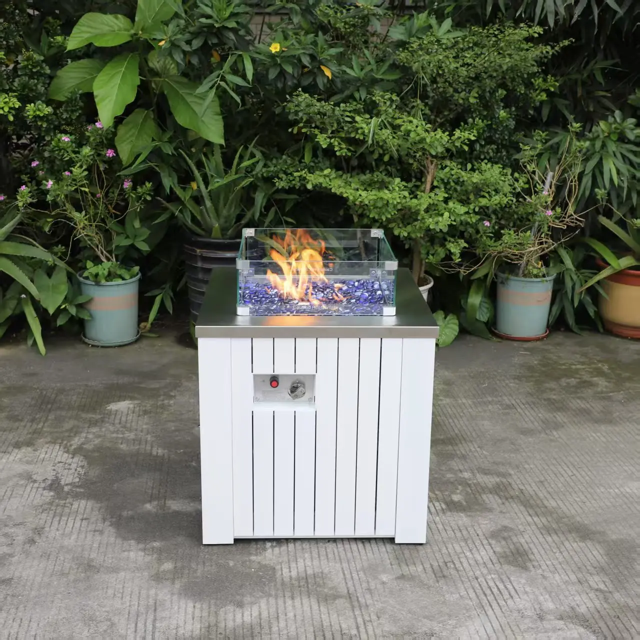 24 Inch Outdoor Propane, Rain Lava Rocks Patio Fire Pit Table With Lid & Cover For Backyard Gatherings, Inch,white