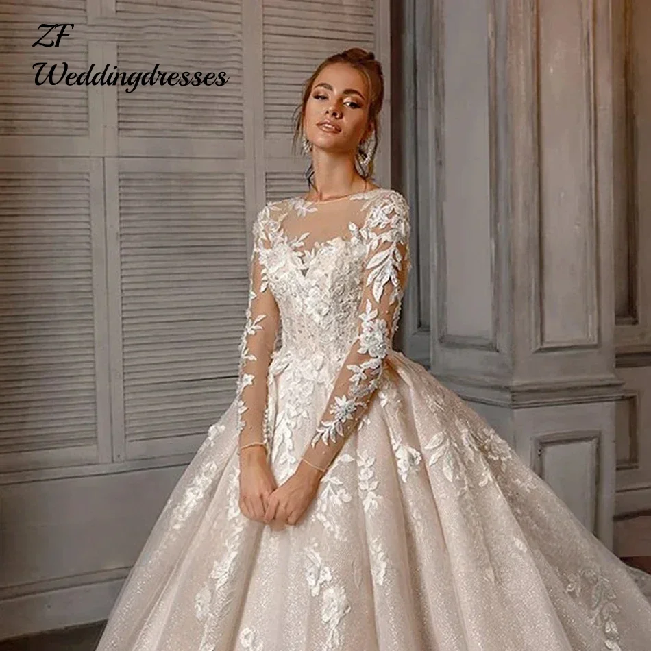 Customized Customzied Gorgeous Wedding Dress Women's Elegant Vestidos De Novia Long Sleeve Lace Applique Bridal Gowns Robe