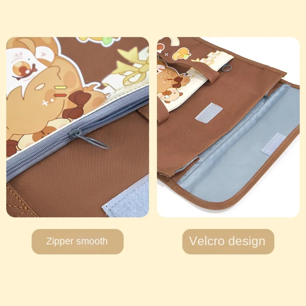 Multifunction Cartoon Tote Tutorial Bag Large-capacity Handheld Capybara Tote School Bag Side Mesh Pocket Portable