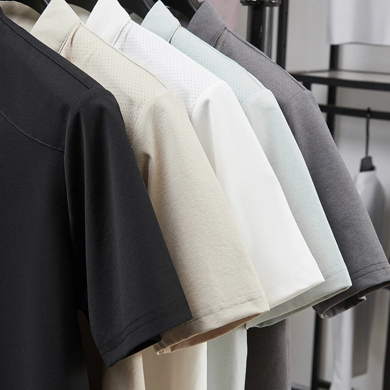 Herren Kurzarm-Poloshirts mit Halbem Reißverschluss und Stehkragen Lässige Sommer-Oberteile Leichte Atmungsaktive Hemden für Männer – Detail 23