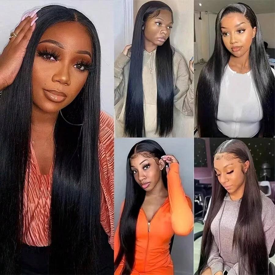 13x4 13x6 Hd Bone Straight Transparent Lace Front Wig Human Hair 40 Inch Pre Plucked Lace Frontal Wigs 250 Density