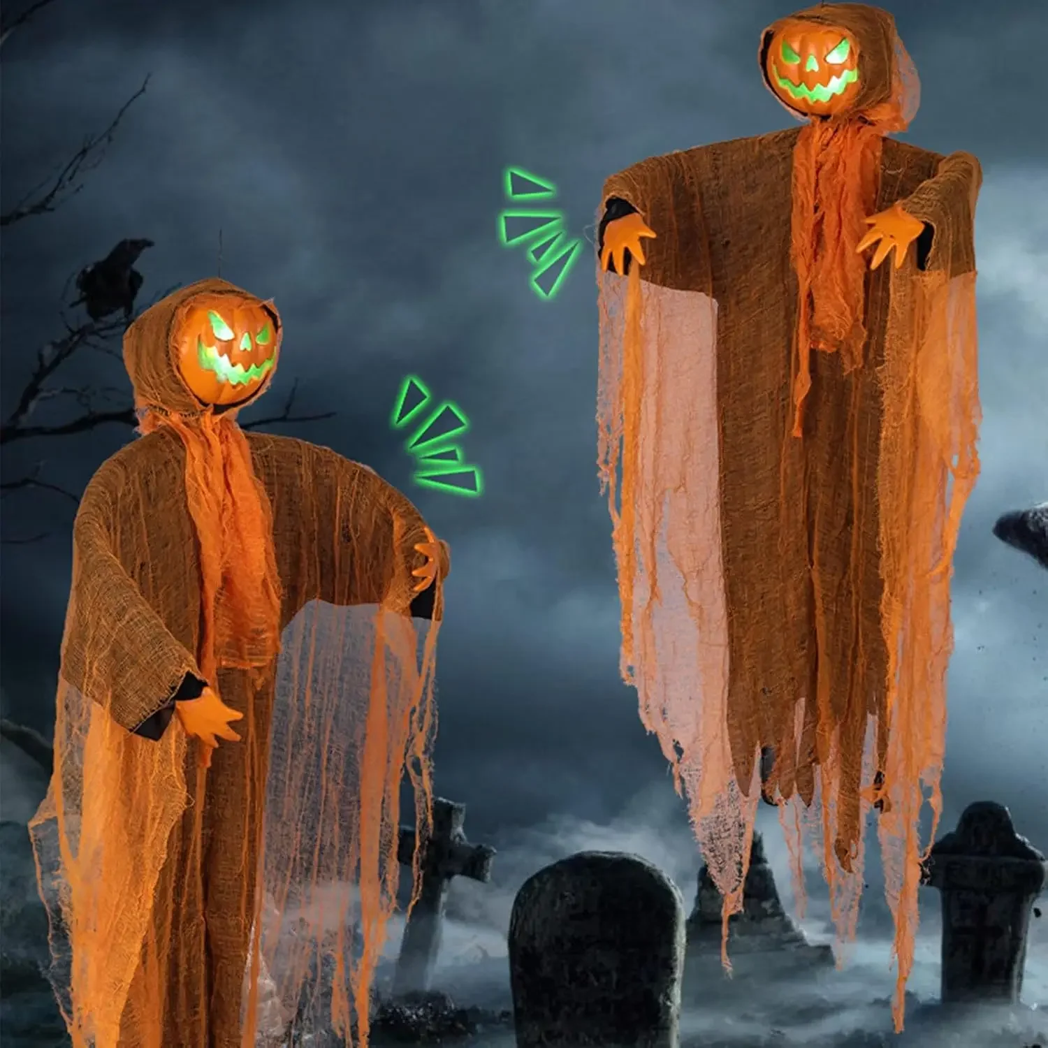 Halloween Decoration Ghost Pumpkin Party Decoration Hanging Head Green Light Rotating Head Pumpkin Glow Sound Hanging