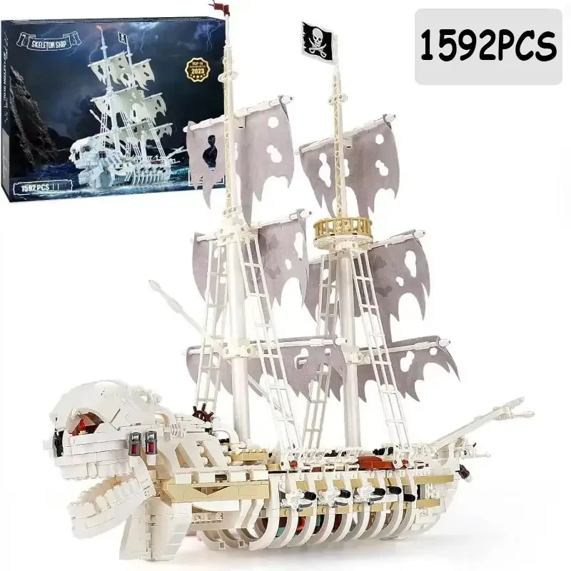1592PCS Skeleton Ghost Ship Building Blocks Storm Pirate Ship Model Bricks Desktop Decoration Ornaments Boys DIY Toys Idea Gifts