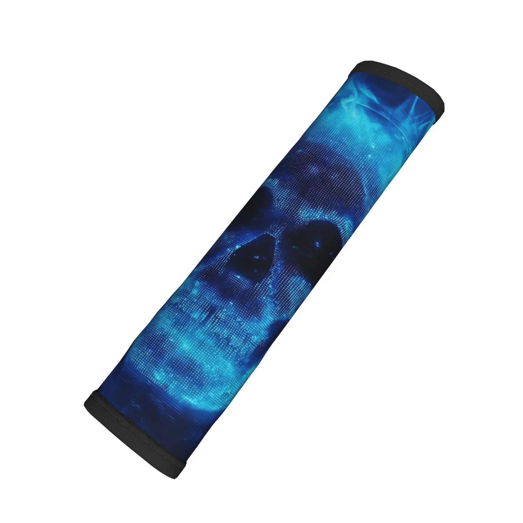 1pc Neon Blue Glowing Dot Matrix Skull With Headphones Surrounded By Ethereal Cyber Flames Car Safety Shoulder Straps, General M