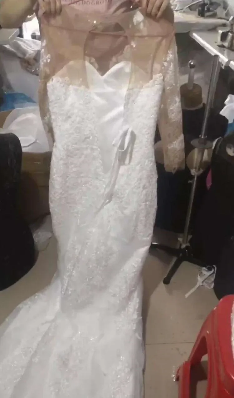 Vestido de casamento personalizado com apliques de renda, robe de casamento, mangas compridas, espartilho, costas, vestidos de noiva com trem destacável